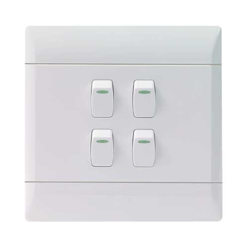 CBi PVC 4 Lever 1-Way Light Switch 4x4 - White