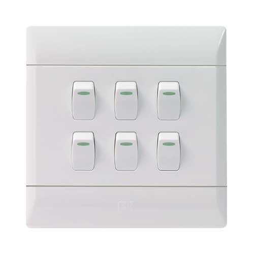 CBi PVC 6 Lever 1-Way Light Switch 4x4 - White