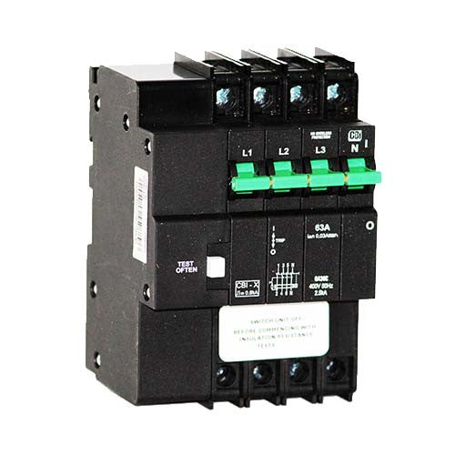 CBi QA36CW Dual Mount Earth Leakage 3P+N 3kA 63A